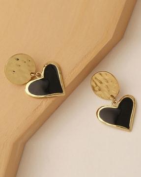 heart shaped gold-plated drop earrings