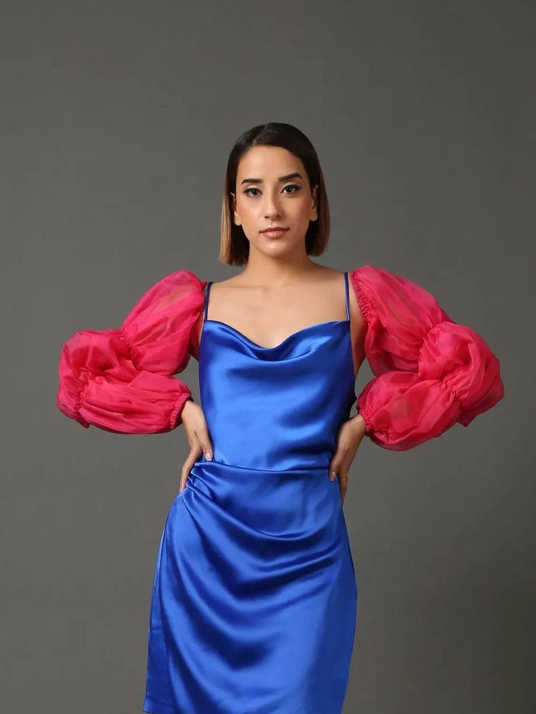 heart up my sleeves women pink & blue party longline shrug