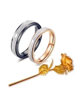 heartbeat couple band ring set with rose box