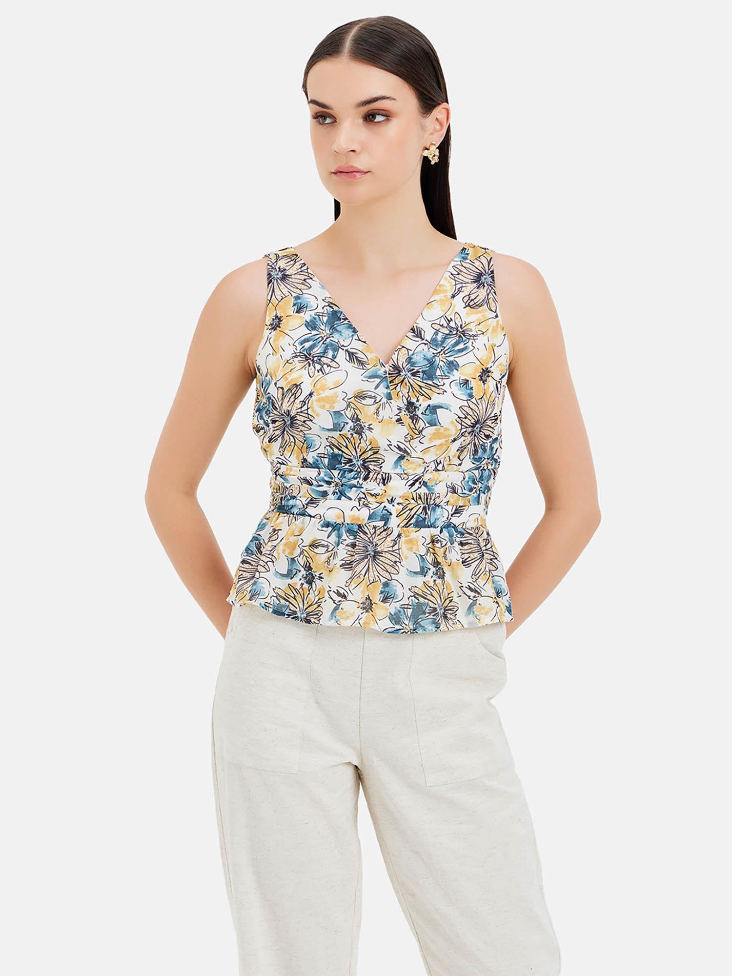 heather printed sleeveless wrap top