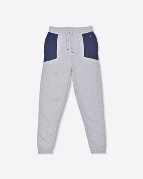 heathered joggers with contrast patch pockets