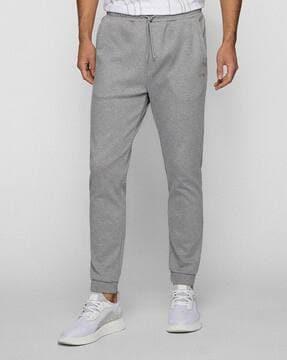 heathered joggers with curved logo embroidery