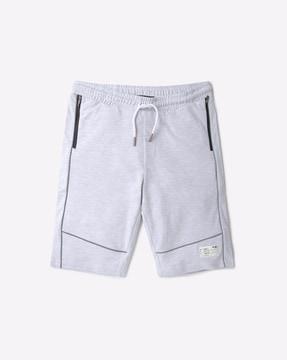 heathered knit shorts with zipper pockets