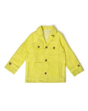 heathered pattern jacket with button closure
