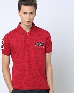 heathered polo t-shirt with applique
