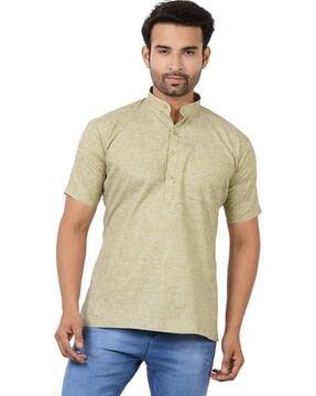 heathered shirt kurta with patch pocket