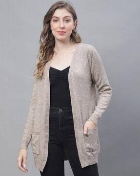 heathered shrug with patch pockets