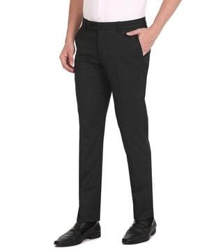 heathered slim fit flat-front trousers