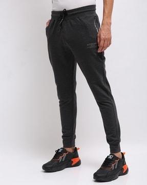 heathered slim fit joggers with printed zip pockets