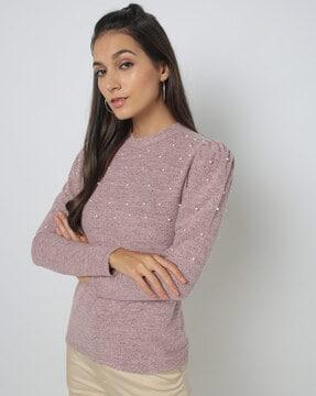 heathered sweatshirt with pearl accent