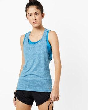 heathered tank with attached sports bra