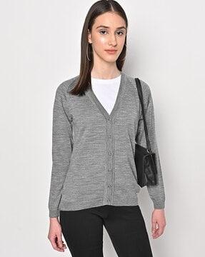 heathered v-neck button-down cardigan
