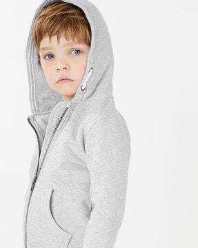 heathered zip-front hoodie with kangaroo pockets