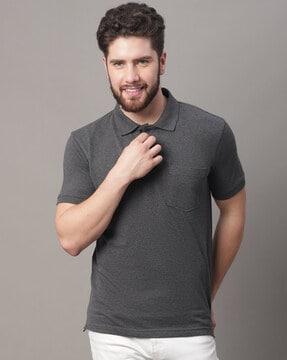 heathered  polo t-shirt with patch pocket