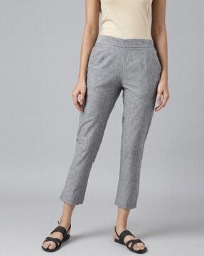 heathered ankle-length flat-front trousers