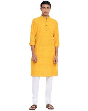 heathered band-collar shirt kurta