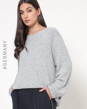 heathered boat-neck pullover