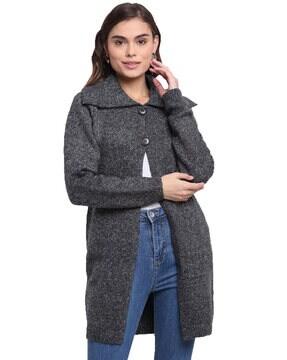 heathered coat with button closure