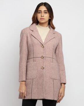 heathered coat with notched lapel