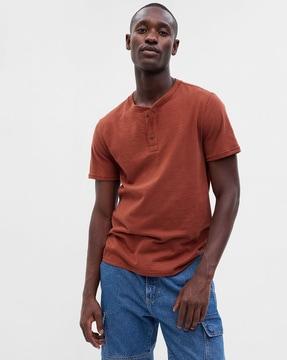 heathered cotton henley t-shirt