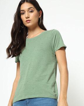 heathered crew-neck t-shirt with embellishments