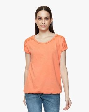 heathered crew-neck t-shirt with extended sleeves