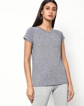 heathered crew-neck top with raglan sleeves