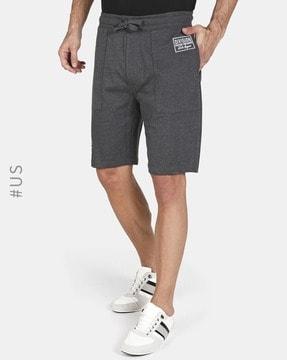 heathered flat-front shorts