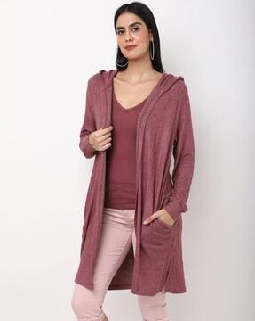 heathered front-open hooded cardigan