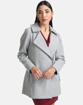 heathered front open peacoat