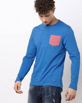heathered henley t-shirt with contrast pocket