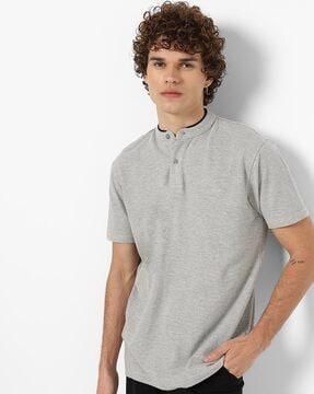 heathered henley t-shirt with contrast tipped neckline