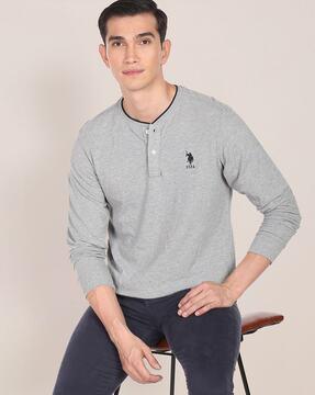 heathered henley t-shirt with contrast tipping