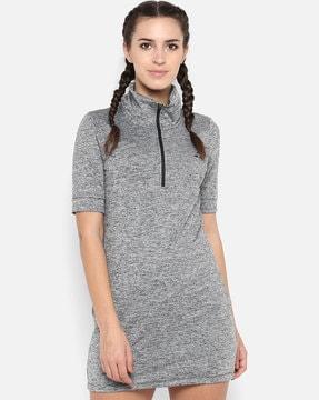 heathered high-neck bodycon dress with zip closure