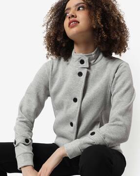 heathered high neck jacket