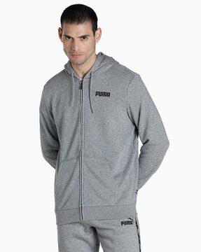 heathered hooded sweatshirt with zip-front