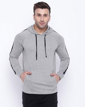 heathered hooded t-shirt with kangaroo pocket