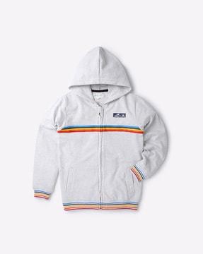 heathered hoodie with placement stripes