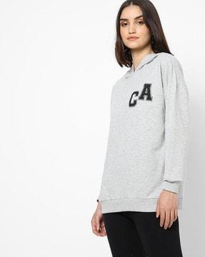 heathered hoodie with placement typographic print