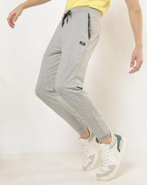 heathered joggers with brand print taping