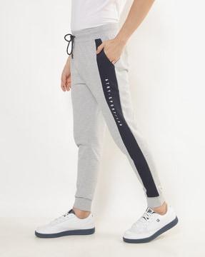 heathered joggers with cut & sew panels