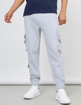 heathered joggers with flap pockets