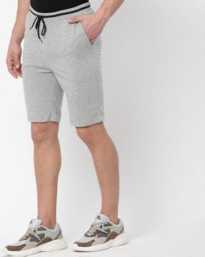 heathered knit shorts with insert pockets