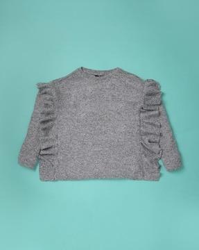 heathered knitted top with ruffle detailing