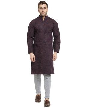 heathered kurta with patch pocket