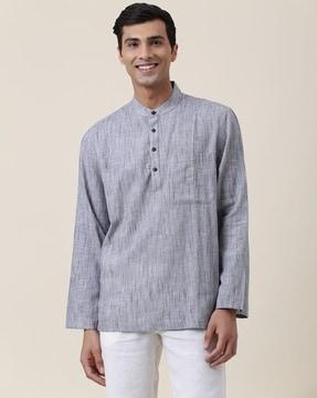 heathered kurta with patch pocket