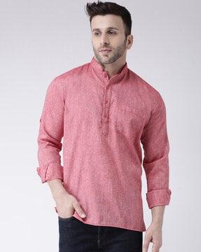 heathered kurta with patch pocket