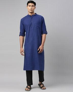 heathered long kurta with flap pockets