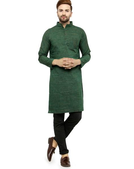 heathered long kurta with patch pocket