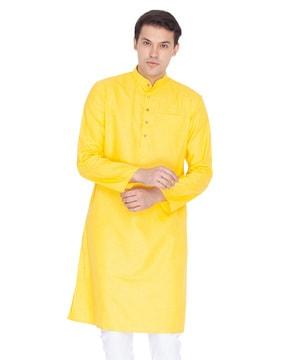 heathered long kurta with patch pocket